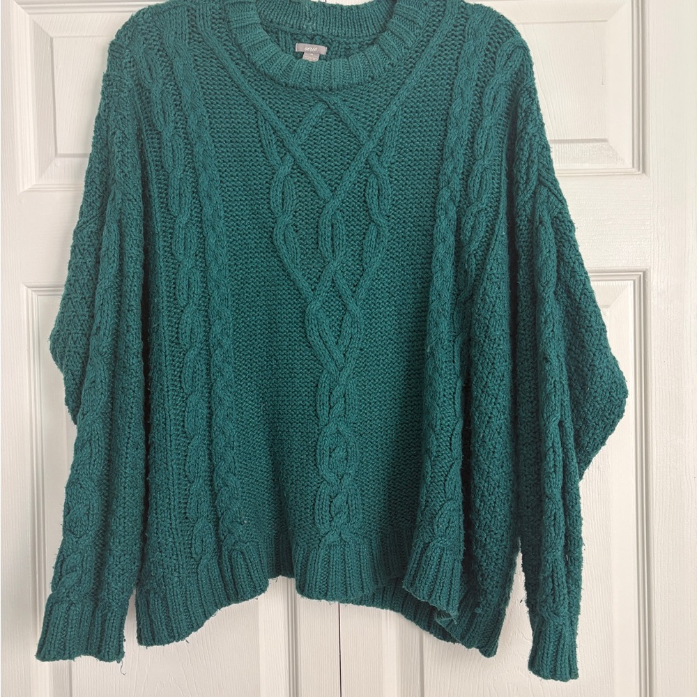 aerie Teal Cable Knit Crewneck Sweater